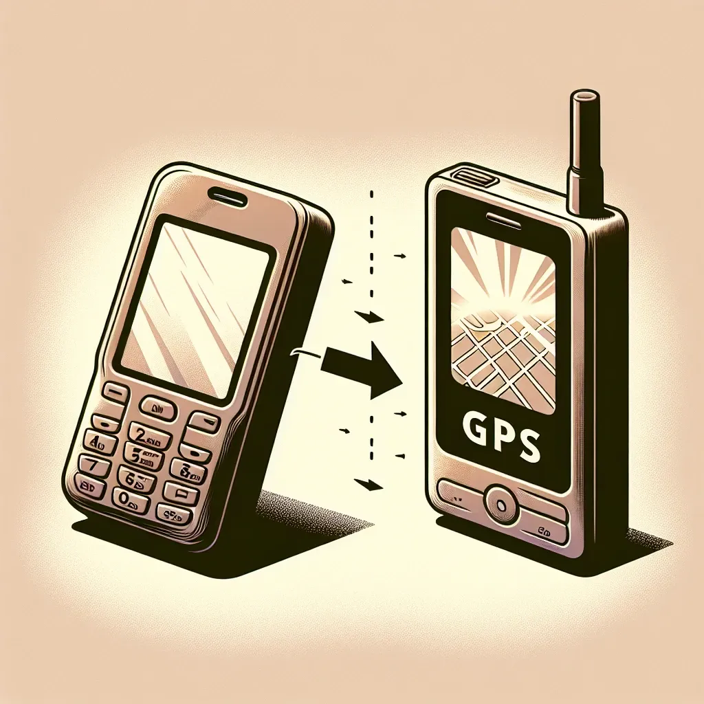 "Imagem de um celular antigo transformado em um rastreador GPS independente, com destaque para o aplicativo de localização em uso e o ambiente urbano ao fundo."