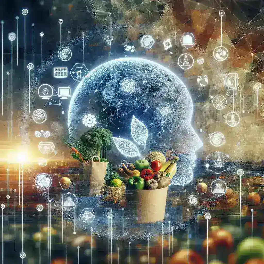 "Imagem ilustrativa de um sistema de inteligência artificial analisando dados para otimizar a gestão de alimentos e prevenir o desperdício de 1.200 toneladas, destacando a tecnologia aplicada na segurança alimentar."
